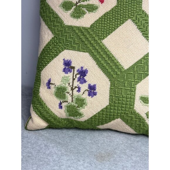 Vintage Needlepoint Floral Pillow with Corduroy Back - Picture 2 of 8